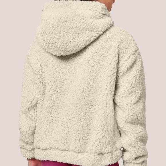 Mondetta Girls' Long Sleeve‎ Sherpa Half-Zip Hooded Pullover, Beige - Picture 3 of 7